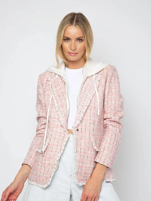 Veronica Plaid Dickie Tweed Jacket - Pink Multi One-Shoulder Jacket Off-the-Shoulder Jacket Asymmetrical Jacket