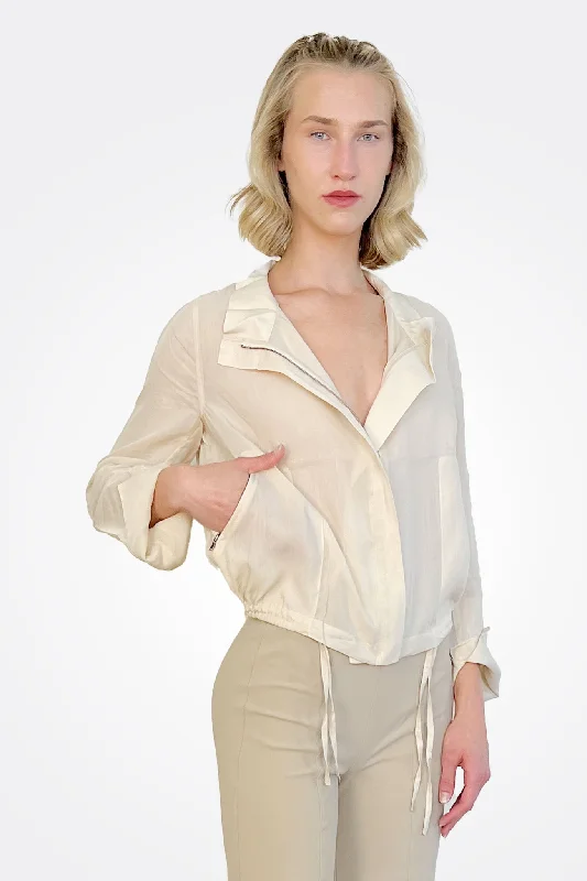 Yabella Sheer Mockneck Zip Jacket - Clay Hooded Jacket Caped Jacket Shawl Collar Jacket Yabella Sheer Mockneck Zip Jacket - Clay Hooded Jacket Caped Jacket Shawl Collar Jacket
