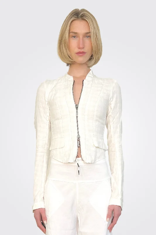 Zip Bar Jacket - Chalk Lace Jacket Ribbed Jacket Sequined Jacket