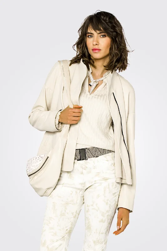 Zip Jacket - Sand A-Line Jacket Boat Neck Shawl Collar