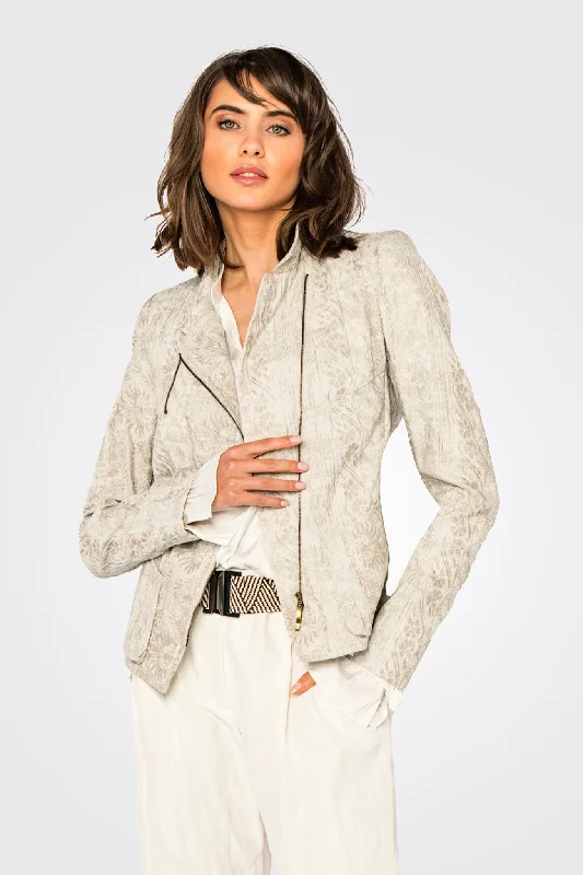 Zip Pattern Jacket - Stone Zippered Front Buttoned Front Snap Front