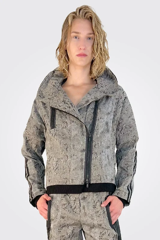 Zip Up Print Jacket - Grey Jersey Jacket Tulle Jacket Batik Jacket