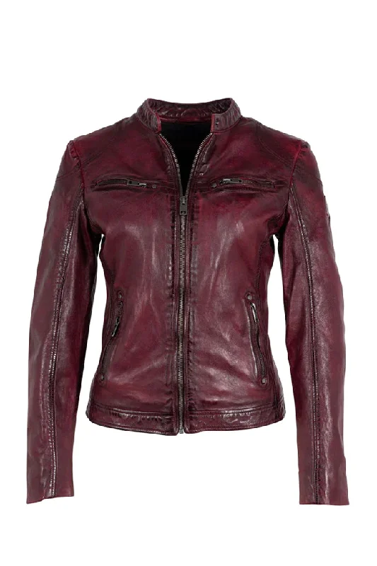 Ziya Leather Jacket - Dusty Red Appliqued Jacket Beaded Jacket Sequined Jacket