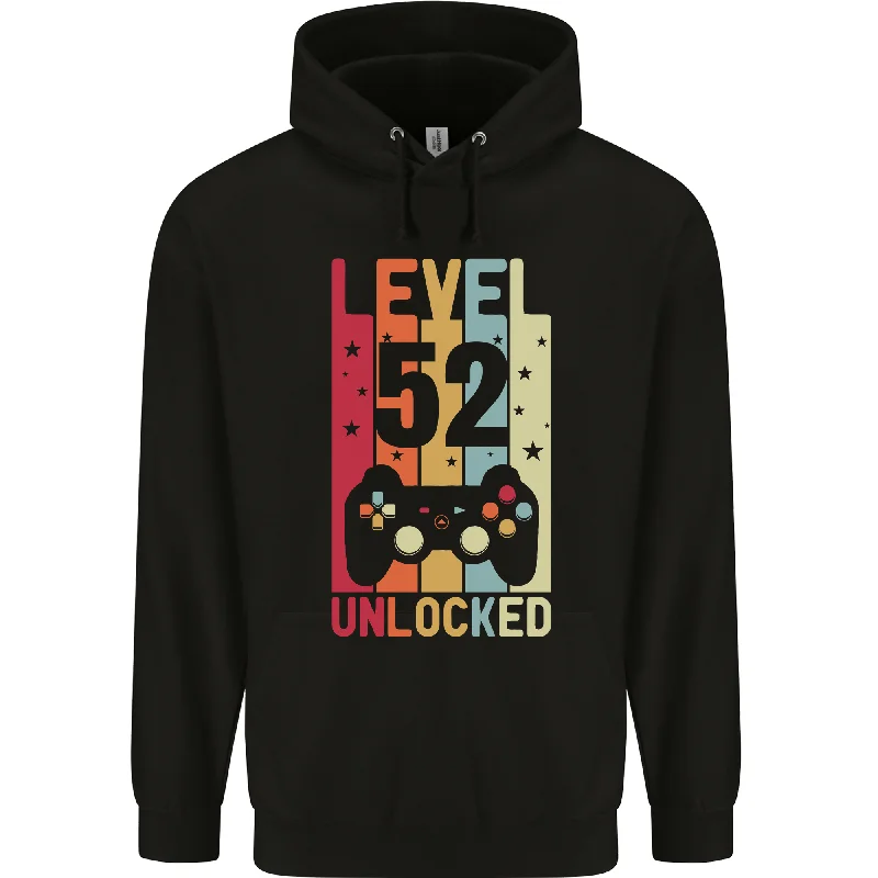 52nd Birthday 52 Year Old Level Up Gaming Mens 80% Cotton Hoodie Hoodie with Color Block Contrast Stylish