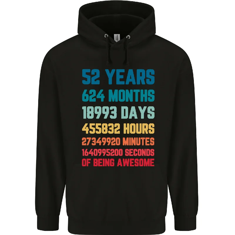 52nd Birthday 52 Year Old Mens 80% Cotton Hoodie Hoodie with Tie-Dye Psychedelic Retro