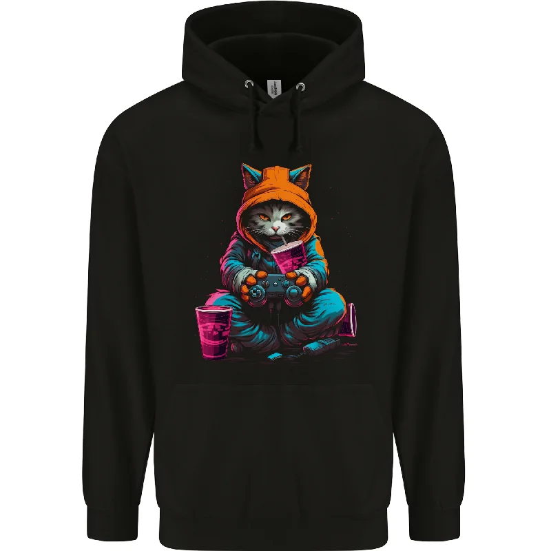 A Gaming Cat Cool Gamer Video Games Mens 80% Cotton Hoodie Hoodie with Elastic Waist Stretchable Comfortable