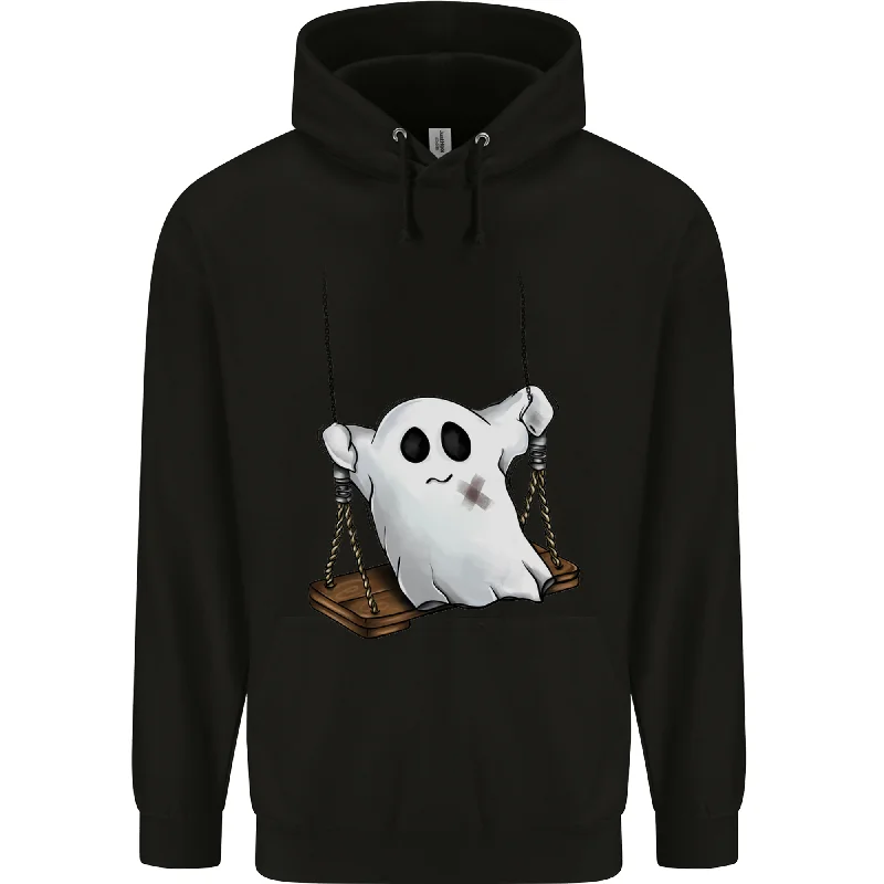 A Ghost on a Swing Halloween Funny Spirit Mens 80% Cotton Hoodie Hoodie with Button Classic Timeless