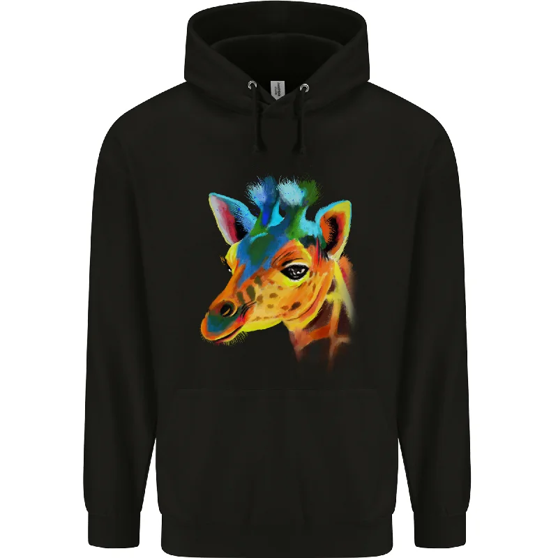 A Giraffe Watercolour Mens 80% Cotton Hoodie Hoodie with Camouflage Military Edgy