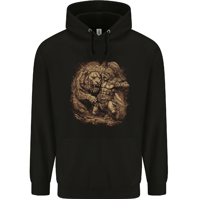 A Gladiator Fighting a Lion Warrior Gym MMA Mens 80% Cotton Hoodie Hoodie with Double Zipper Versatile Adjustable