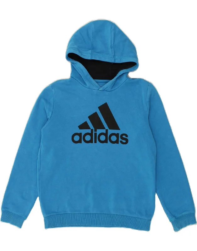 ADIDAS Boys Graphic Hoodie Jumper 11-12 Years Blue Cotton Hoodie with Puffed Sleeves Voluminous Trendy