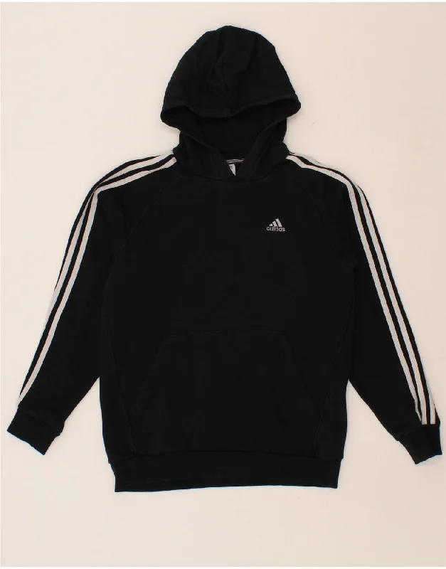 ADIDAS Boys Hoodie Jumper 13-14 Years Black Cotton Hoodie with Set-In Sleeves Structured Classic