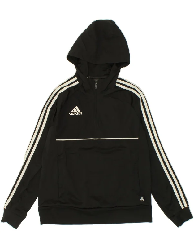 ADIDAS Boys Zip Neck Hoodie Jumper 13-14 Years Black Polyester Hoodie with Back Slit Movement Comfort