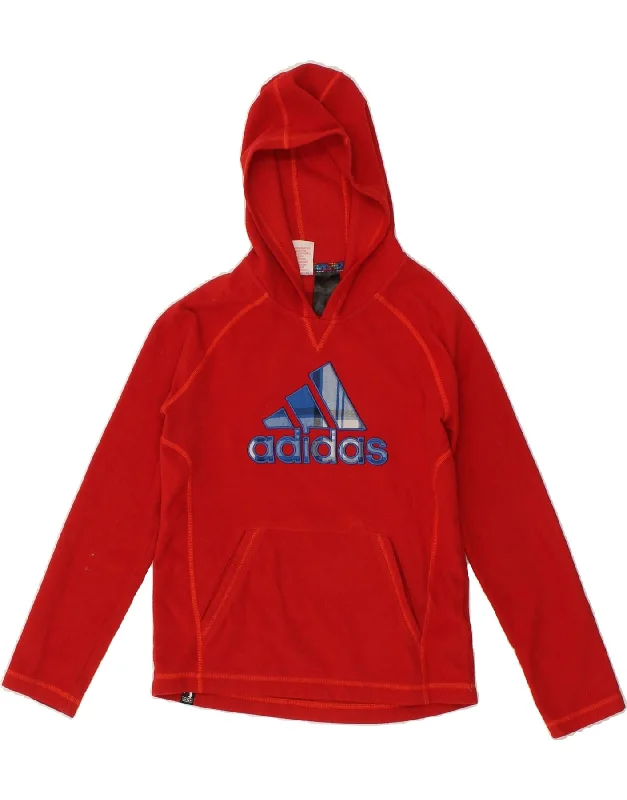 ADIDAS Girls Graphic Fleece Hoodie Jumper 7-8 Years Red Polyester Hoodie with Zipper Versatile Modern
