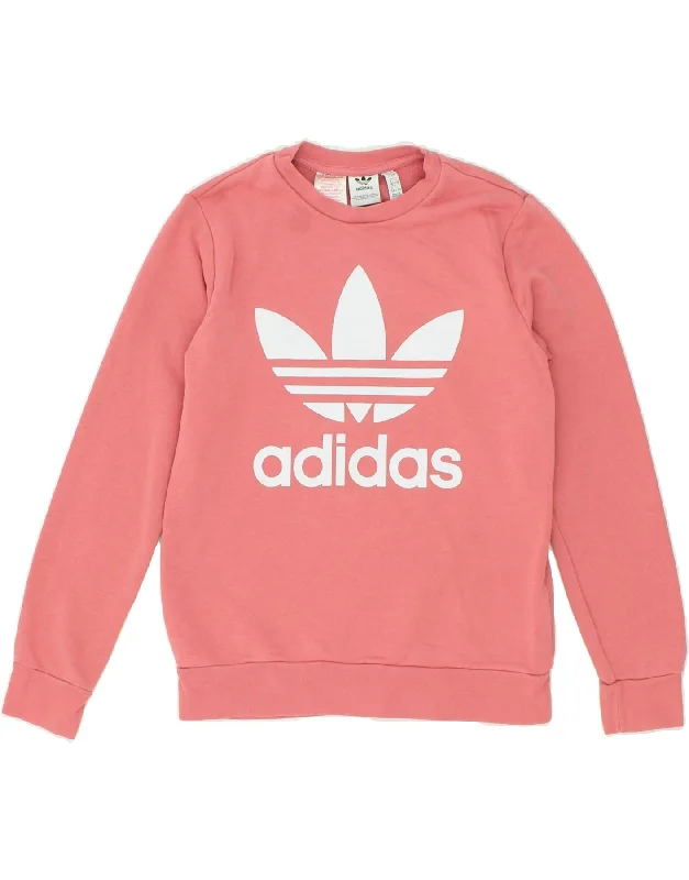 ADIDAS Girls Graphic Sweatshirt Jumper 12-13 Years Pink Cotton Hoodie with Relaxed Fit Easy Casual