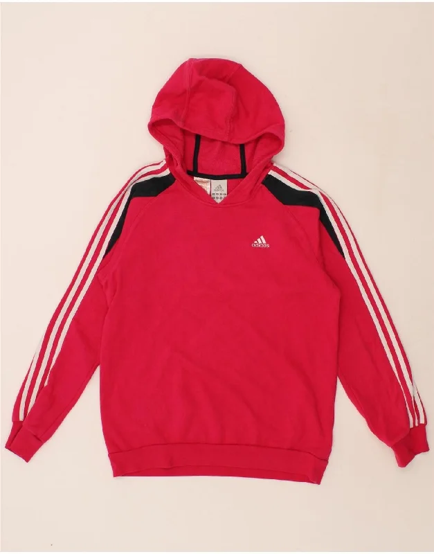 ADIDAS Girls Hoodie Jumper 13-14 Years Pink Colourblock Cotton Hoodie with Ribbed Neckline Snug Warm