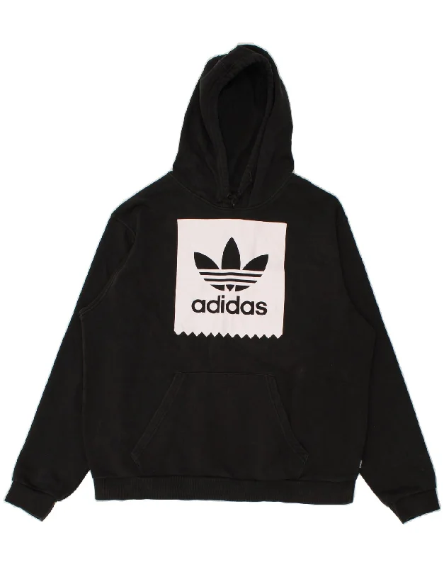 ADIDAS Mens Graphic Hoodie Jumper Large Black Cotton Hoodie with Bell Sleeves Flared Feminine