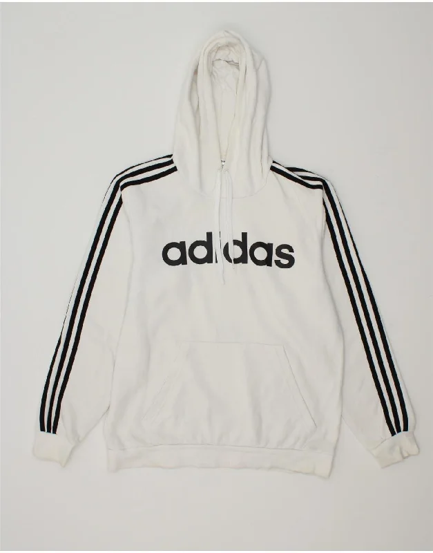 ADIDAS Mens Graphic Hoodie Jumper Large White Cotton Hoodie with Double Zipper Versatile Adjustable