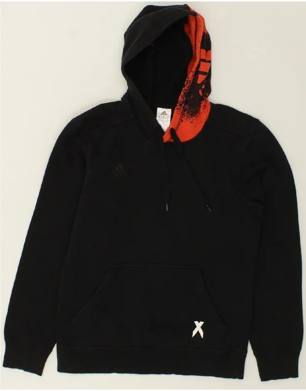 ADIDAS Mens Hoodie Jumper Small Black Colourblock Cotton Hoodie with Lace Feminine Delicate