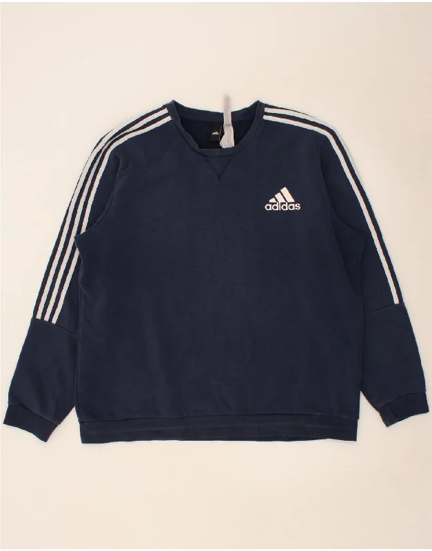 ADIDAS Mens Sweatshirt Jumper 2XL Navy Blue Cotton Hoodie with Oversized Fit Loose Comfortable