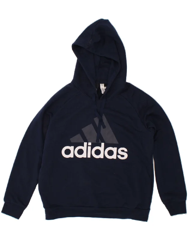 ADIDAS Womens Graphic Hoodie Jumper UK 20/22 XL Navy Blue Cotton Hoodie with Contrast Stitching Detailed Premium