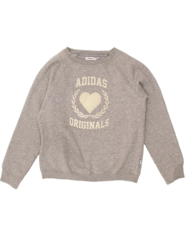 ADIDAS Womens Graphic Sweatshirt Jumper EU 38 Medium Grey Polyester Hoodie with Earth Tones Natural Calm