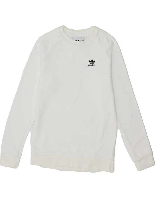 ADIDAS Womens Loose Fit Sweatshirt Jumper UK 6 XS White Cotton Hoodie with Magnetic Closure Innovative Modern