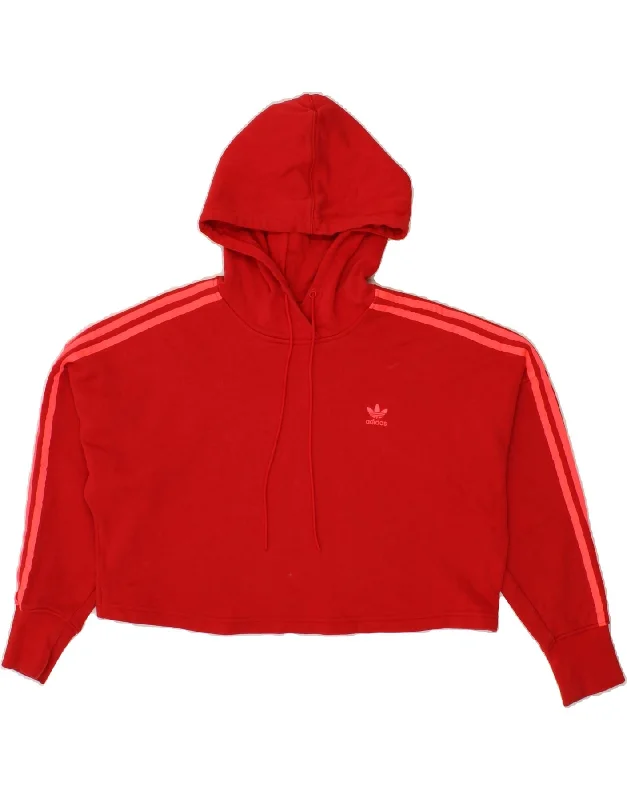 ADIDAS Womens Oversized Crop Hoodie Jumper UK 6 XS Red Hoodie with Elastic Cuffs Stretchable Comfortable