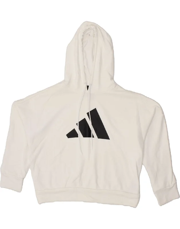 ADIDAS Womens Oversized Graphic Hoodie Jumper UK 12/14 Medium Off White Hoodie with Front Slit Layering Stylish