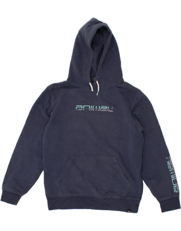 ANIMAL Boys Graphic Hoodie Jumper 13-14 Years Navy Blue Cotton Hoodie with Pastel Soft Subtle