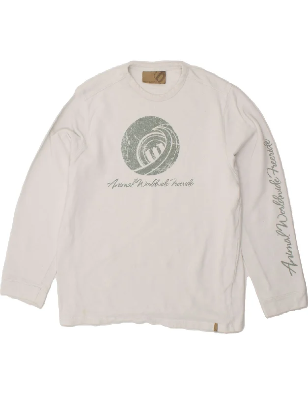 ANIMAL Mens Graphic Sweatshirt Jumper Large White Hoodie with Hem Lace Feminine Delicate