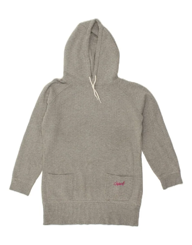 ANIMAL Womens Longline Hoodie Jumper UK 12 Medium  Grey Spotted Cotton Hoodie with Drawcord Adjustable Secure