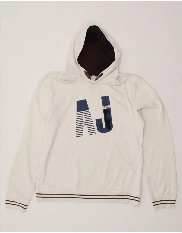 ARMANI TEEN Boys Graphic Hoodie Jumper 15-16 Years White Cotton Hoodie with Hem Patch Decorative Personalized