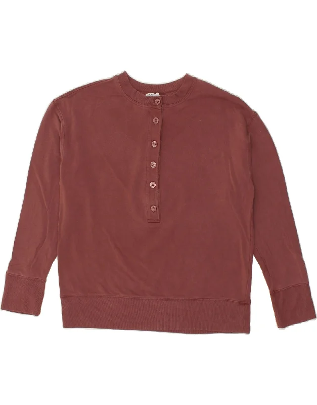ATHLETA Womens Oversized Button Neck Sweatshirt Jumper UK 10 Small Brown Hoodie with Button Classic Timeless