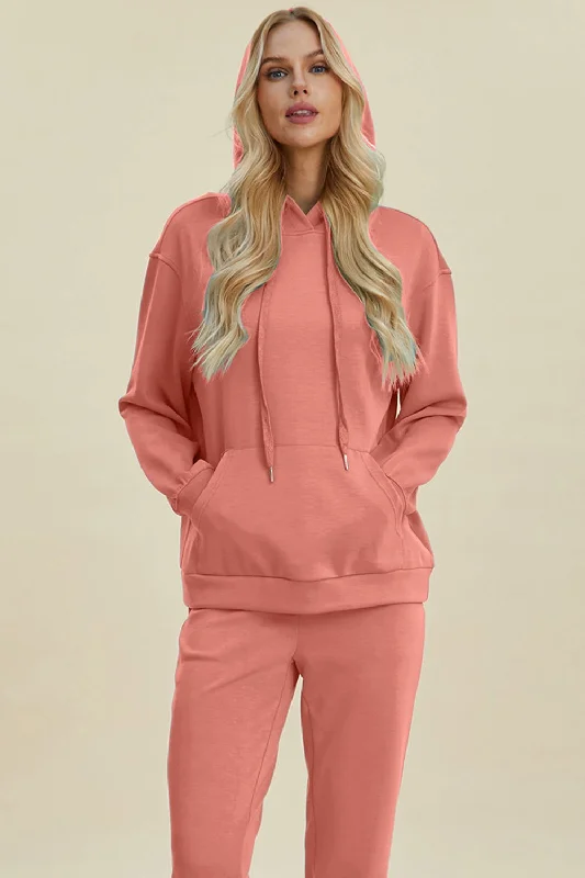 Basic Bae Full Size Air Scuba Drawstring Long Sleeve Hoodie with Kangaroo Pocket Hoodie with Hem Detail Decorative Unique