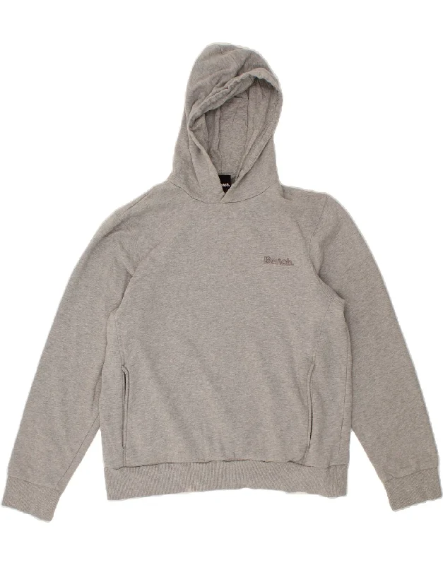 BENCH Mens Hoodie Jumper XL Grey Cotton Hoodie with Reflective Safety Nightwear