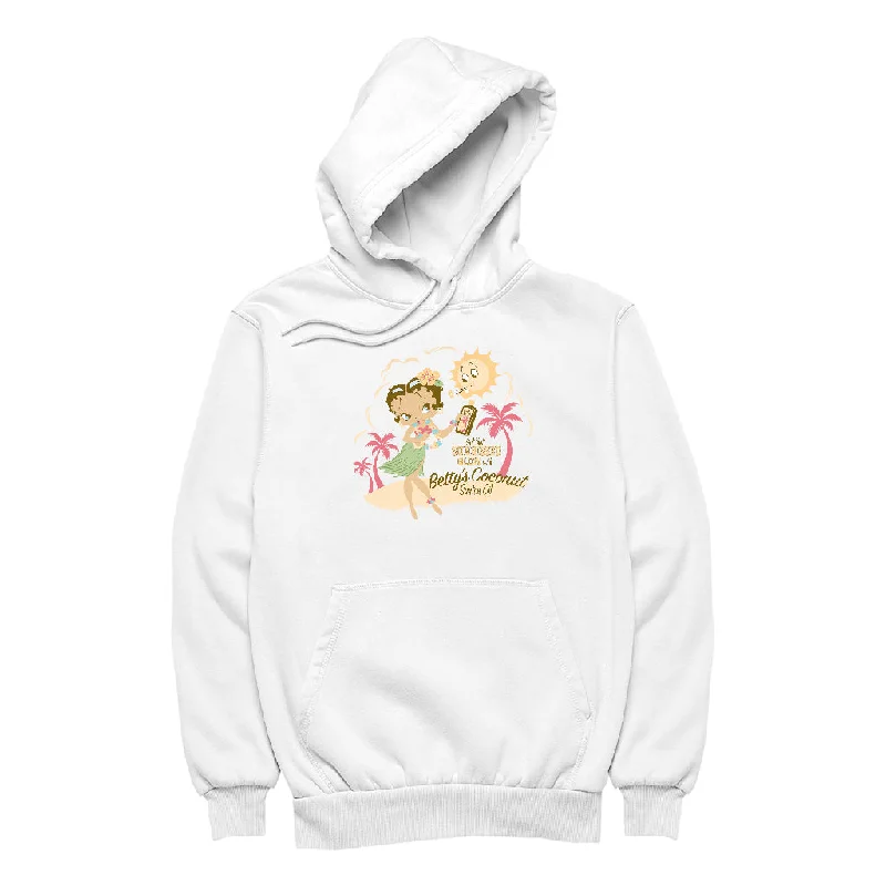 Betty Boop Bettys Coconut Suntan Oil Women's Hooded Sweatshirt Hoodie with Set-In Sleeves Structured Classic