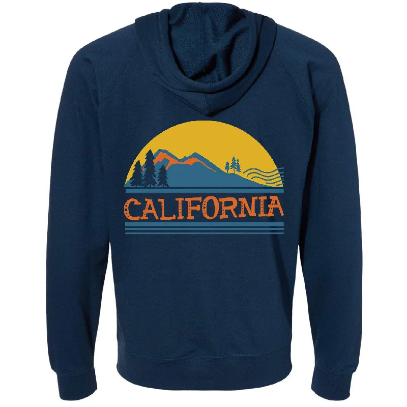 California Mountains Raglan Zipper Hoodie Hoodie with Hem Raw Edge Edgy Unfinished