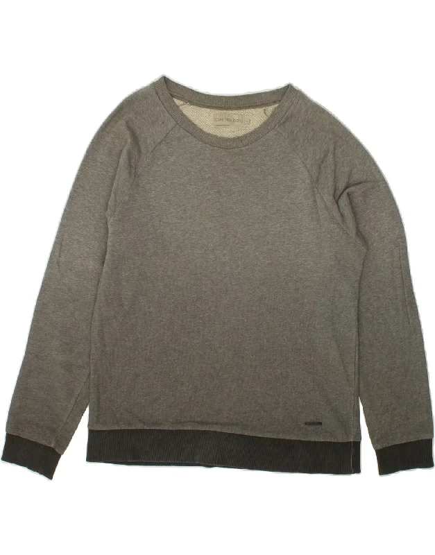 CALVIN KLEIN JEANS Womens Sweatshirt Jumper UK 14 Medium Grey Cotton Oversized Hoodie Comfort Casual
