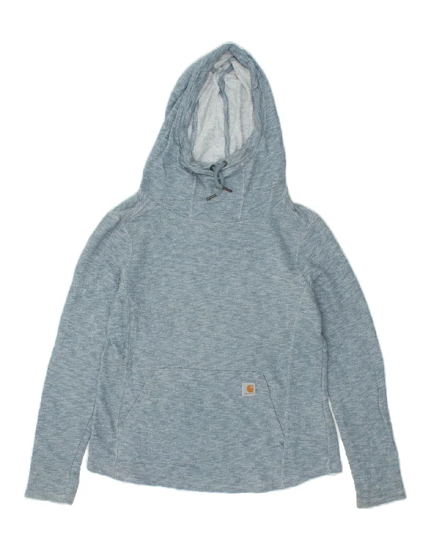 CARHARTT Womens Slightly Fitted Hoodie Jumper UK 8/10 Medium Blue Flecked Hoodie with Hem Detail Decorative Unique