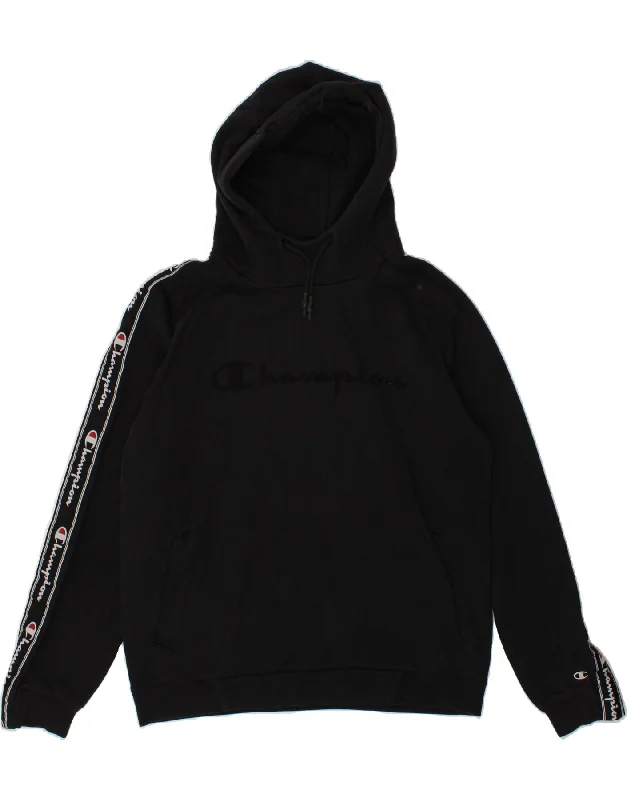 CHAMPION Mens Graphic Hoodie Jumper XL Black Cotton Hoodie with Rhinestones Sparkly Elegant