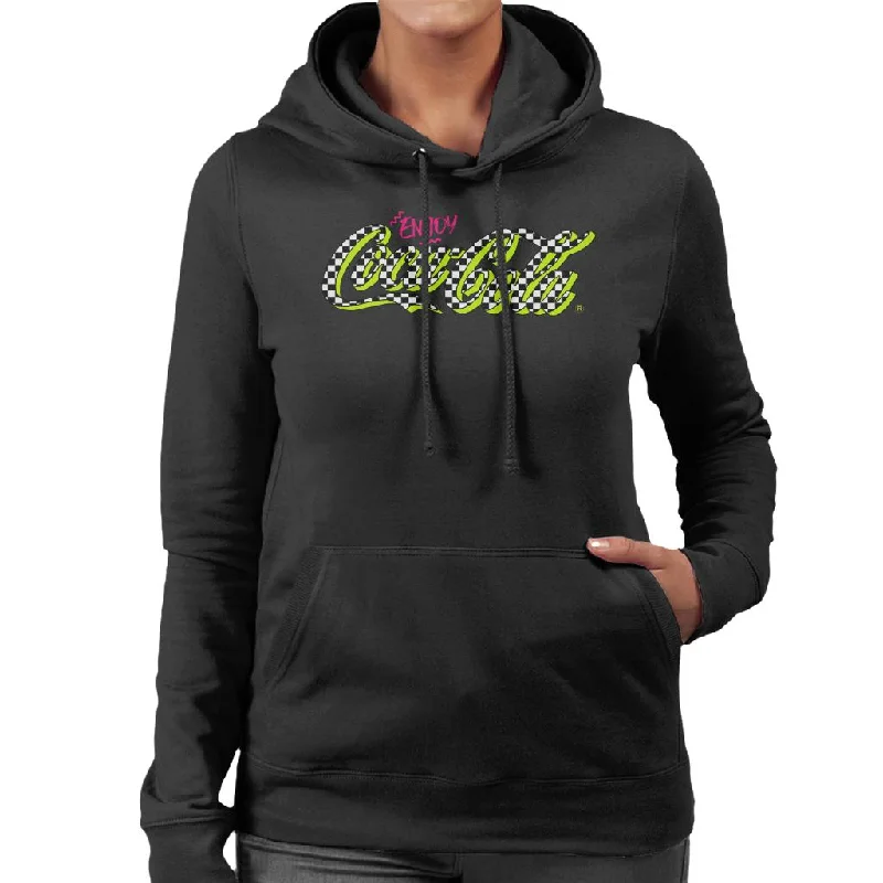 Coca Cola Retro Checkboard Logo Women's Hooded Sweatshirt Hoodie with Full-Zip Functional Layering