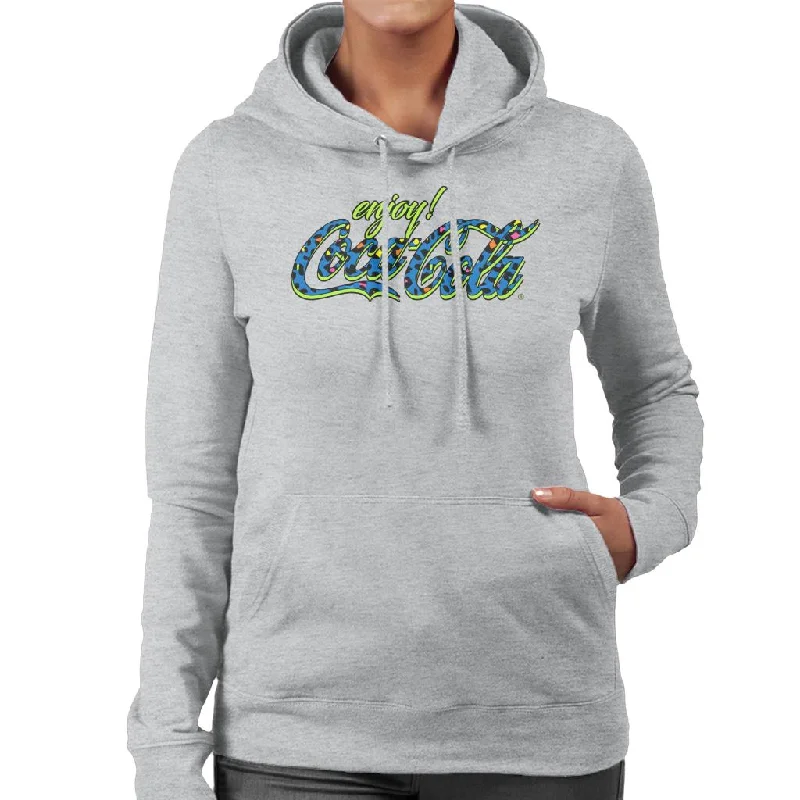 Coca Cola Spotted Logo Women's Hooded Sweatshirt Hoodie with Frayed Bohemian Relaxed