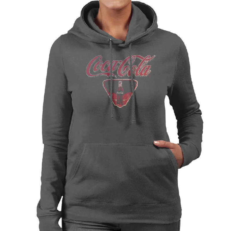 Coca Cola Vintage Bottle Logo Women's Hooded Sweatshirt Hoodie with Puffed Sleeves Voluminous Trendy