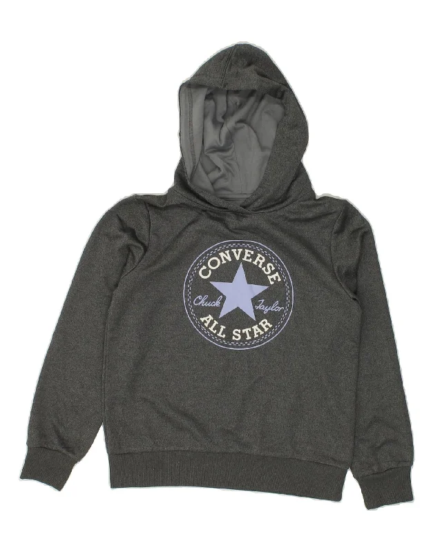 CONVERSE Boys Graphic Hoodie Jumper 13-14 Years Large Grey Polyester Hoodie with Drawstring Waist Adjustable Fitted