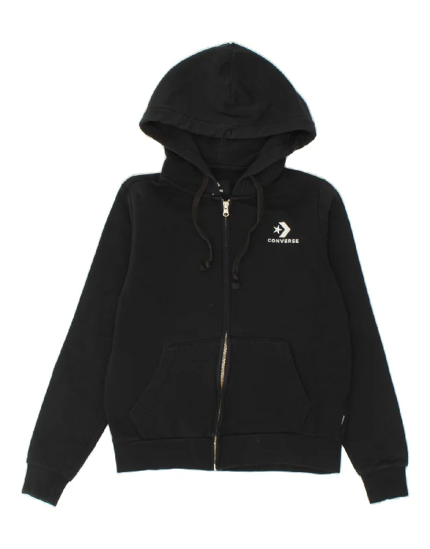 CONVERSE Boys Zip Hoodie Sweater 14-15 Years Black Zip Hoodie Drawstring Kangaroo Pocket