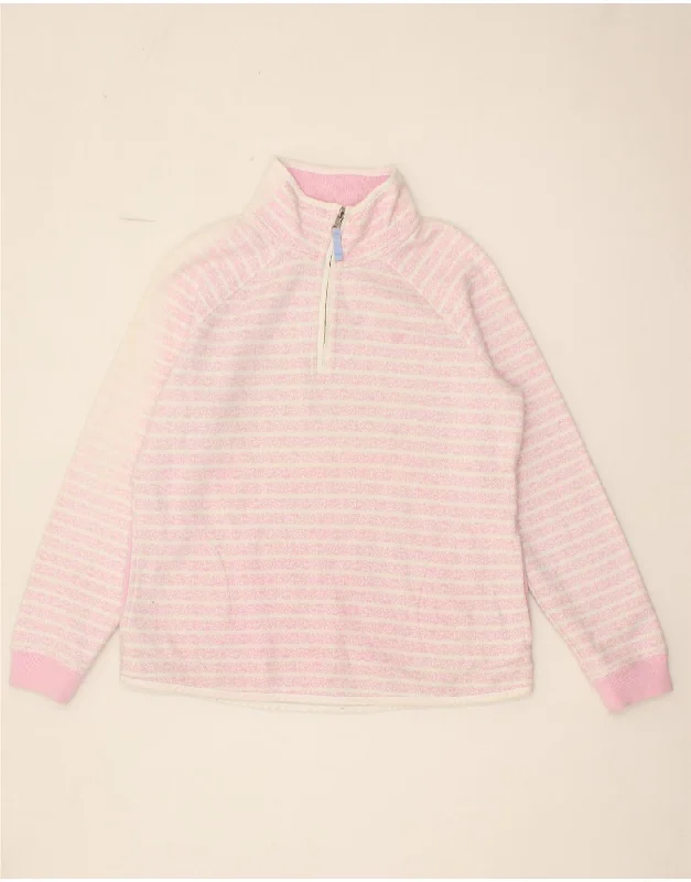 CREW CLOTHING Womens Zip Neck Sweatshirt Jumper UK 12 Medium Pink Striped Hoodie with Back Slit Movement Comfort