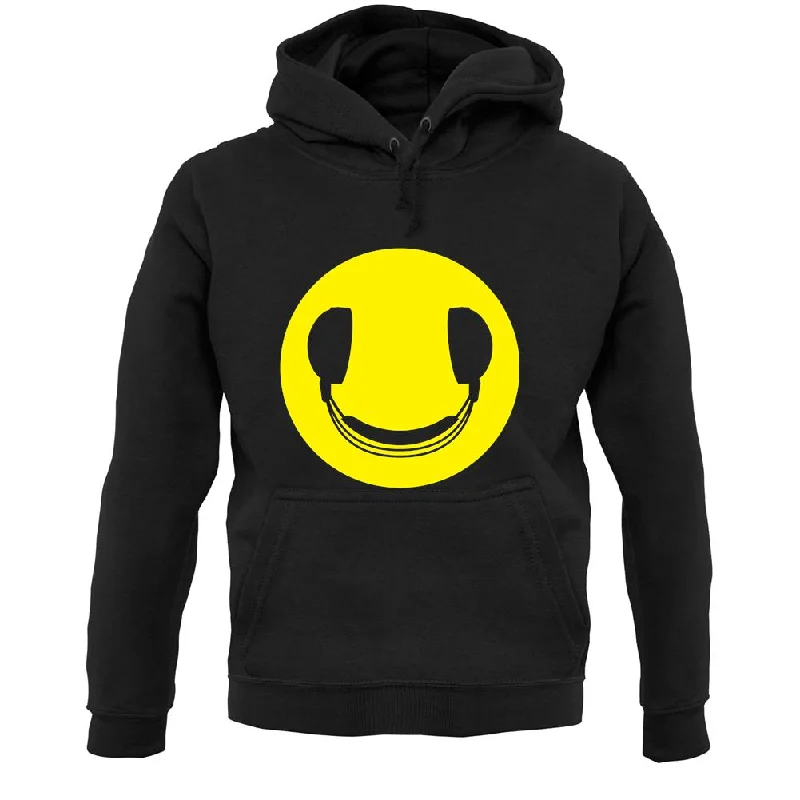 Dj Headphone Smiley Face Unisex Hoodie Hoodie with Frayed Bohemian Relaxed