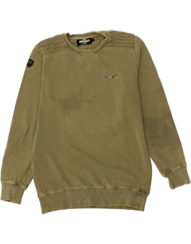 DUCATI Mens Sweatshirt Jumper XL Khaki Cotton Hoodie with Hidden Zipper Minimalist Clean
