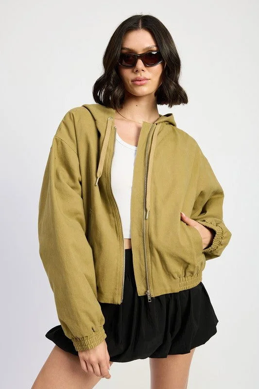 Emory Park Vintage Washed Denim Zip Up Hoodie Hoodie with Camouflage Military Edgy