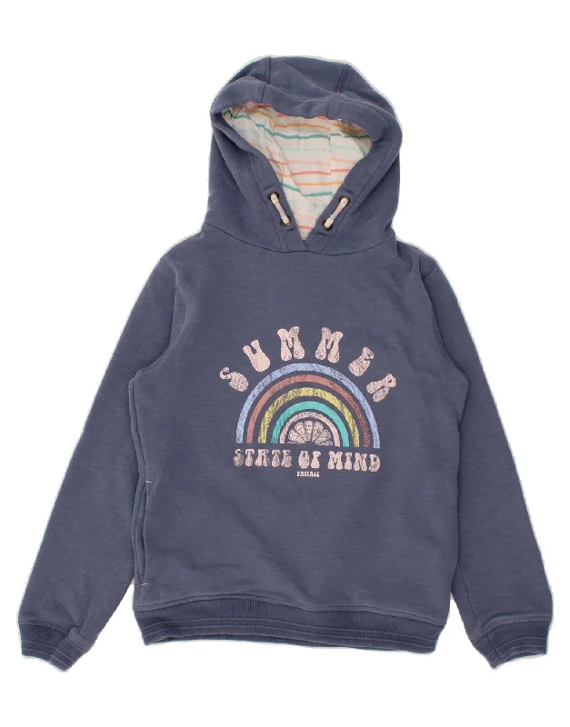 FAT FACE Girls Graphic Hoodie Jumper 10-11 Years Blue Cotton Hoodie with Raglan Sleeves Sporty Comfortable